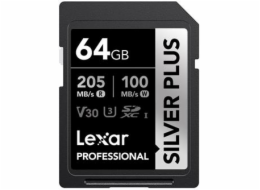 Lexar paměťová karta 64GB Professional SILVER PLUS SDXC™ UHS-I, čtení/zápis: 205/100MB/s
