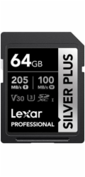Lexar paměťová karta 64GB Professional SILVER PLUS SDXC™ UHS-I, čtení/zápis: 205/100MB/s