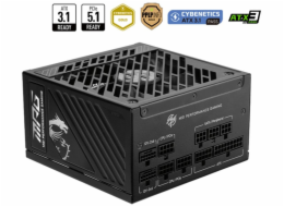MSI zdroj MPG A1000GS PCIE5/ 1000W/ ATX3.1/ akt. PFC/ 10 let celk. záruka/ 135mm fan/ modulární kabeláž/ 80PLUS Gold