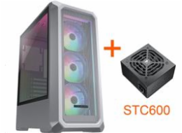 COUGAR PC skříň ARCHON 2 Mesh RGB White Mid Tower Mesh Front Panel 3 x ARGB Fans 3mm TG Left Panel + COUGAR PSU STC600