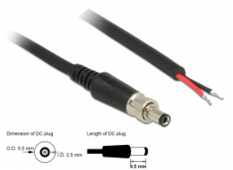 Delock Napájecí kabel DC 5,5 x 2,5 x 9,5 mm šroubovací s odhalenými konci drátů 95 cm