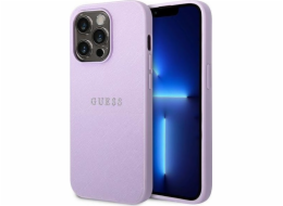 Guess Guess Saffiano Metal Logo Stripes - Pouzdro na iPhone 14 Pro (šeříkové)