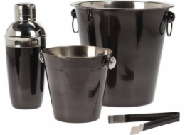 Excellent Houseware BAROVÁ sada barmanská, ocel, černá, 2x kbelík na led, šejkr, kleště