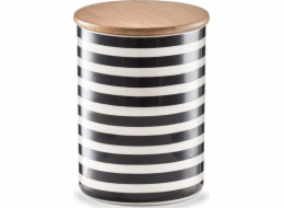 Zeller ZELLER Nádoba s bambusovým víkem, Stripes, bílá/černá, 11x15cm univerzální