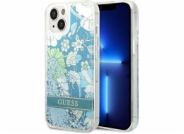 Guess Pouzdro Guess GUHCP14SLFLSN Apple iPhone 14 zelené/zelené pevné pouzdro s květinovým potiskem a třpytkami