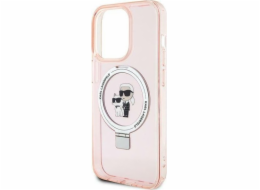 Karl Lagerfeld Karl Lagerfeld KLHMP15LHMRSKCP iPhone 15 Pro 6.1 růžové pevné pouzdro Ring Stand Karl&Choupettte MagSafe