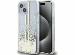Guess Guess GUHCP15SLFCSEGT Průhledný pevný kryt pro iPhone 15 / 14 / 13 6.1 s tekutými třpytkami a zlatými pruhy