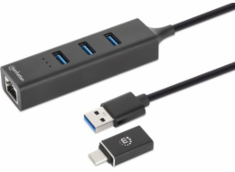 Manhattan USB HUB Manhattan 180894 huby a rozbočovače USB 3.2 Gen 1 (3.1 Gen 1) Typ-A + Typ-C 5000 Mbit/s Černá