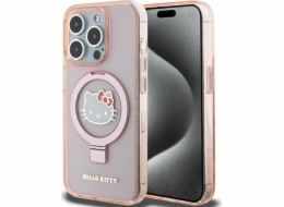 Sourcing Hello Kitty HKHMP15LHRSGEP Pevný kryt pro iPhone 15 Pro 6.1 růžový/růžový Kryt s kroužkem a stojánkem, třpytky, elektronika, logo MagSafe