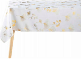 Douceur d`Interieur Obdélníkový ubrus pro interiérový design BLOOMY, bílý, zlatý ginkgo biloba