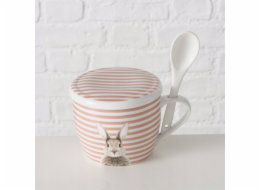 Boltze Hrnek s víčkem a lžičkou FLUFFY, porcelán, králíček, 600 ml
