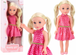 LeanToys Velká panenka růžové šaty, culíky, blond vlasy, 46 cm