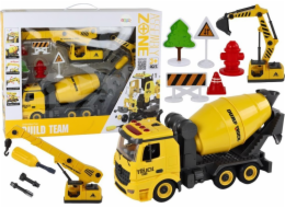 LeanToys Stavební vozidla Zvukové světlo 1:12 DIY Míchačka betonu Jeřáb Bagr