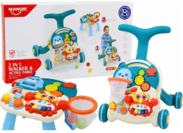 LeanToys Chodítko, odstrkovadlo, vzdělávací stůl 2v1, interaktivní panel, modrý