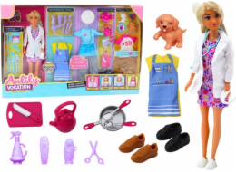 LeanToys Anlily panenka 4v1 doktorka kadeřnice kuchařka zvířátka oblečení doplňky