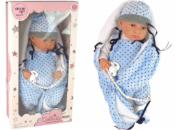 LeanToys Panenka 46 cm modrá deka s dudlíkem a hvězdou