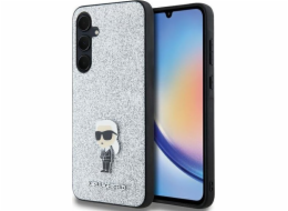 Karl Lagerfeld Pouzdro Karl Lagerfeld KLHCSA35GCNPSG pro Samsung Galaxy A35 s pevným třpytem a logem Choupette, kovový odznak, stříbrná/stříbrná