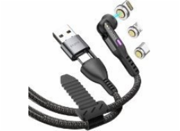STATIK Statik 360 Pro USB kabel - USB-C kabel s USB-A adaptérem a třemi vyměnitelnými magnetickými zástrčkami, 2 m (USB-C, micro USB, lightning) (černý)