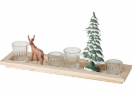 Boltze Vánoční dekorace Dekorativní tác s figurkami a svícny, délka 42 cm