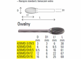 Beta Tools Oválný rotační pilník 12 mm (426MD-OV12)