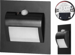 Orno DRACO LED NOVÉ schodišťové světlo 1,5 W, zapuštěné schodišťové světlo, 12 V DC, 30 lm, 4000 K, černé, senzor pohybu a soumraku AD-OS-6164LR4/B