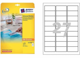 Avery Zweckform Etikety 63,5 mm x 29,6 mm, A4, bílé, 27 etiket, odnímatelné, balení po 25 kusech, L4737REV-25, pro laserové tiskárny - L4737REV-25