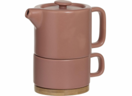 Secret de Gourmet Konvice na čaj s hrnkem na čaj 400 ml růžová s podšálkem