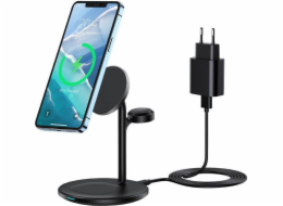 Choetech Bezdrátová indukční nabíječka 15W Choetech T585-F s 3v1 stojanem (černá)