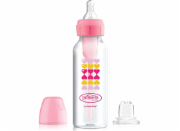 Dr Browns Láhev Dr. Browns s dudlíkem a hubičkou 250ml růžová srdíčka 6m+ Dr. Browns
