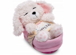 NICI NICI 49749 Maskot bílý pudl 12 cm spící v košíku, růžovo-zelený