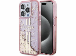 Guess Guess GUHCP15LLFCSEGP tvrdý kryt pro iPhone 15 Pro 6.1 růžový/růžový s tekutými třpytkami a zlatými pruhy