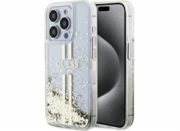 Guess Guess GUHCP15LLFCSEGT průhledný pevný kryt pro iPhone 15 Pro 6.1 s tekutými třpytkami a zlatými pruhy