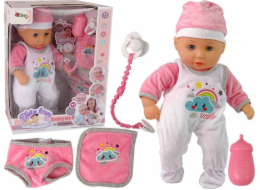 LeanToys Baby Doll Sound Pacifier Bib Růžovo-bílé pyžamo Cloud