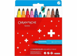 Caran d`Arche Akvarelové fixy CARAN D'ACHE Swisscolor Maxi, 10 ks, mix barev