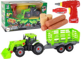 LeanToys Šroubovák Traktor DIY s přívěsem a zemědělským strojním šroubovákem
