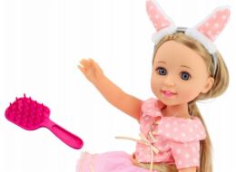 LeanToys Panenka růžové šaty s dlouhými vlasy a čelenkou, kartáč 38 cm