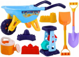 LeanToys Sada hraček na písek Kolo, mlýnek, lopata, konev na zalévání modrá
