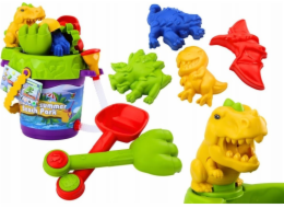LeanToys Pískoviště s kbelíkem do sprchy, konví do sprchy a formičkami, sada dinosaurů