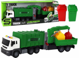 LeanToys Truck Popelářský vůz Jeřábový přívěs Třecí pohon Zvuky Zelené 1:16