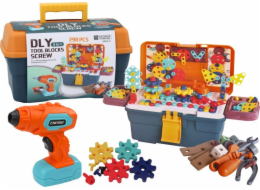 LeanToys 3D stavební puzzle v krabici pro kutily, odšroubovávací vrtačka