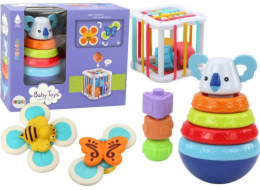 LeanToys Senzorická hračka Koala Tower, vzdělávací kostky, spinnery