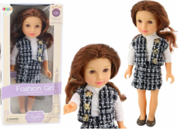LeanToys Panenka v elegantním kostkovaném oblečení, hnědé vlasy, 18'