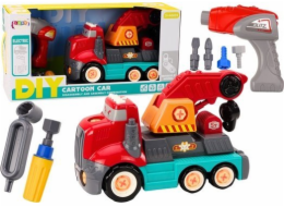 LeanToys Nákladní vůz s hákem Kreslený k demontáži DIY Červený jeřáb