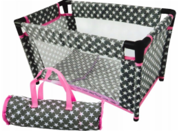 LeanToys Postýlka pro panenky Alice s hvězdičkami, šedá a růžová