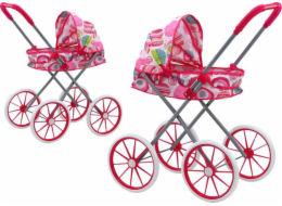 LeanToys Kočárek pro panenky s velkými kolečky, skládací, růžový, vzory