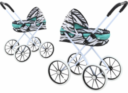 LeanToys Kočárek pro panenky s velkými kolečky, skládací, zebra, tyrkysový