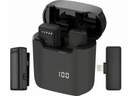 OEM Bezdrátový klopový mikrofon Lightning s nabíjecím pouzdrem S11, černý