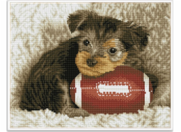 DIAMOND DOTZ Diamond výšivka Diamond Dotz Diamond mozaika Footy Pup Štěně s rugbyovým míčem 49x40cm DQ8017