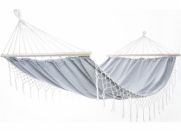Enero Houpací síť Garden Hamak pro 2 osoby 200x150 cm s rozpěrnými tyčemi a třásněmi, Miami grey