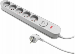 Plastrol Prodlužovací lišta Filtr W-00022 s přepěťovou ochranou, pět zásuvek, vypínač, šedá